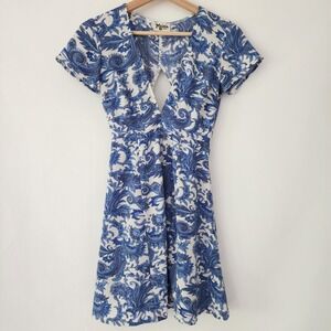 Show Me Your Mumu Antiqua Stretch Ibiza Blue White Floral Dress size S‎